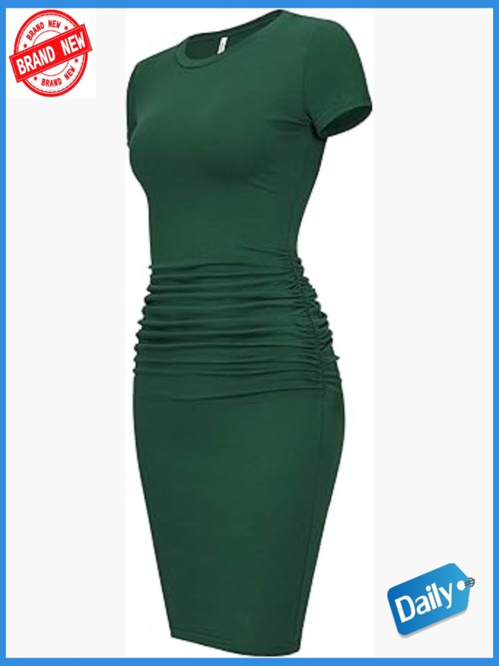 Short Sleeve Ruched Bodycon Sundress Knee Length T Shirt Dresses